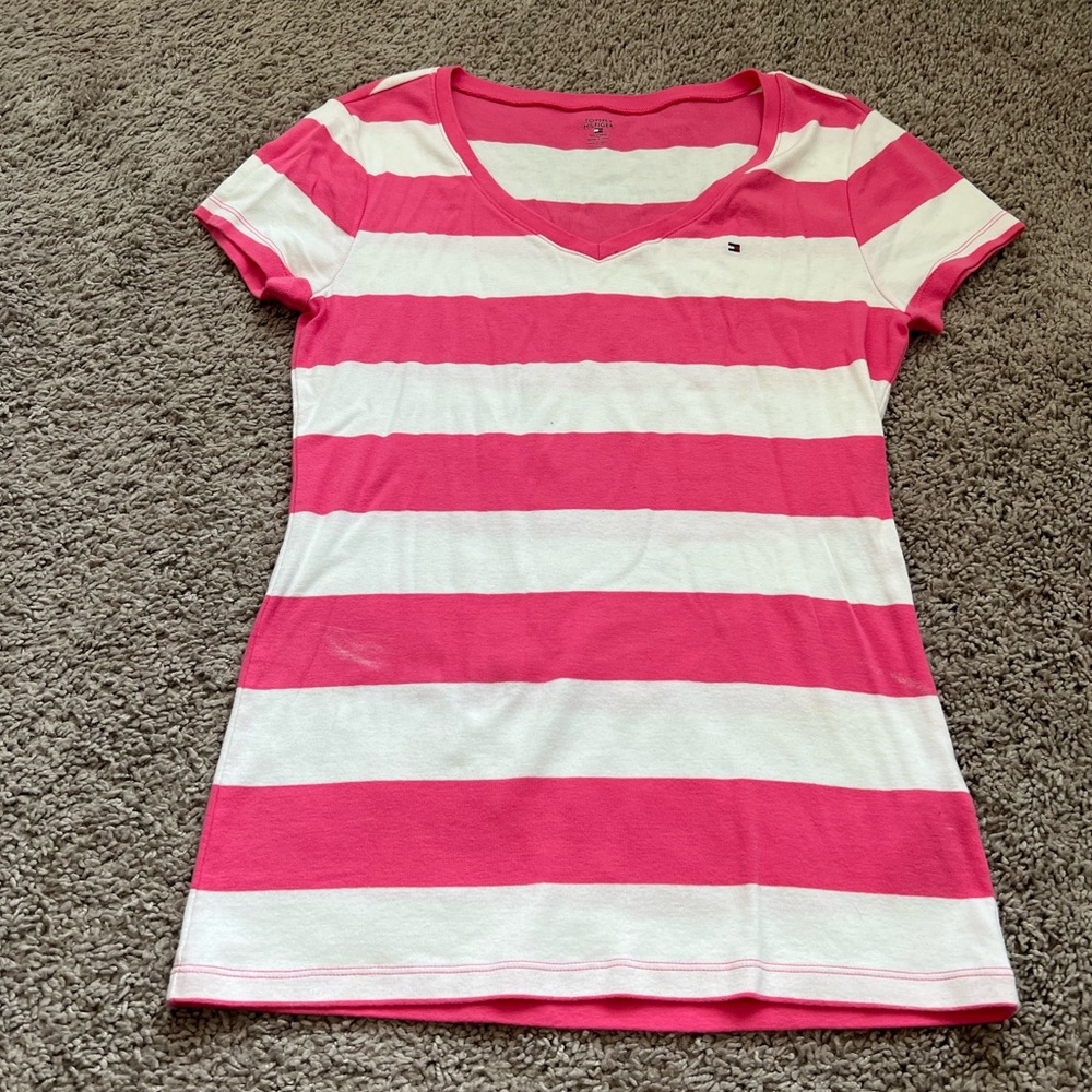 Women’s Tommy Hilfiger Short Sleeve in White and Pink Stripes
